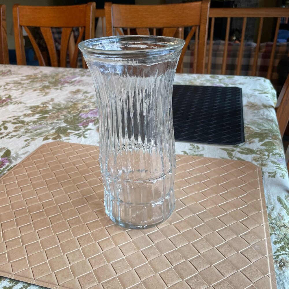 Vintage E.O. Brody Large Clear Glass Ribbed Vase